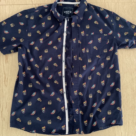 VSTR Fun Foodie Shirt Pizza Hot Dog Fries Hamburger size Large Navy Blue - Picture 2 of 8